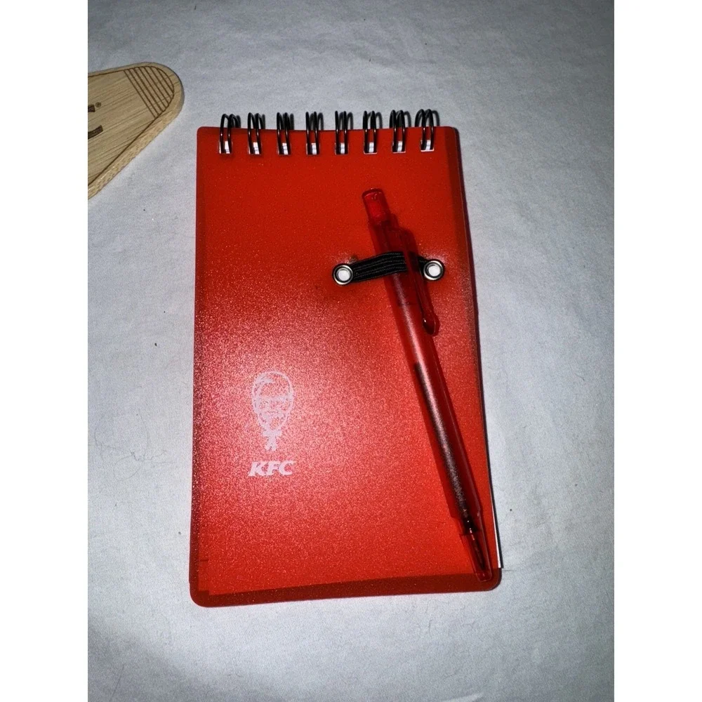 KFC Food Advertising Lot Red Pocket Notebook W/ Mini Pen & Wooden Keychain